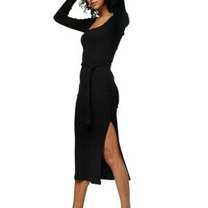 TOPSHOP Black Ribbed Midi Dress Size 2 NWT